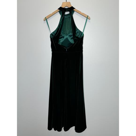 Revelry Tori Velvet Dress in Emerald 4 Halter Neck Open Back Bridesmaid Wedding - Picture 8 of 14